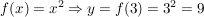 $ f(x) = x^2  \Rightarrow y = f(3) = 3^2 = 9 $